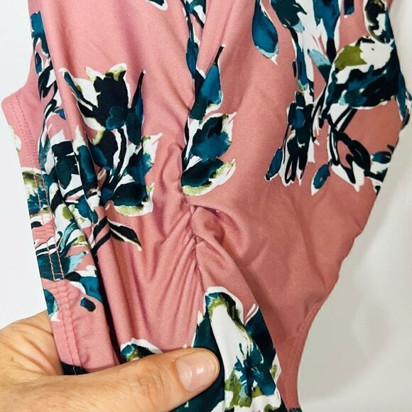 Splendid for A Pea in the Pod Maternity Pink Teal Floral Tie Back Swimsuit - Picture 5 of 10